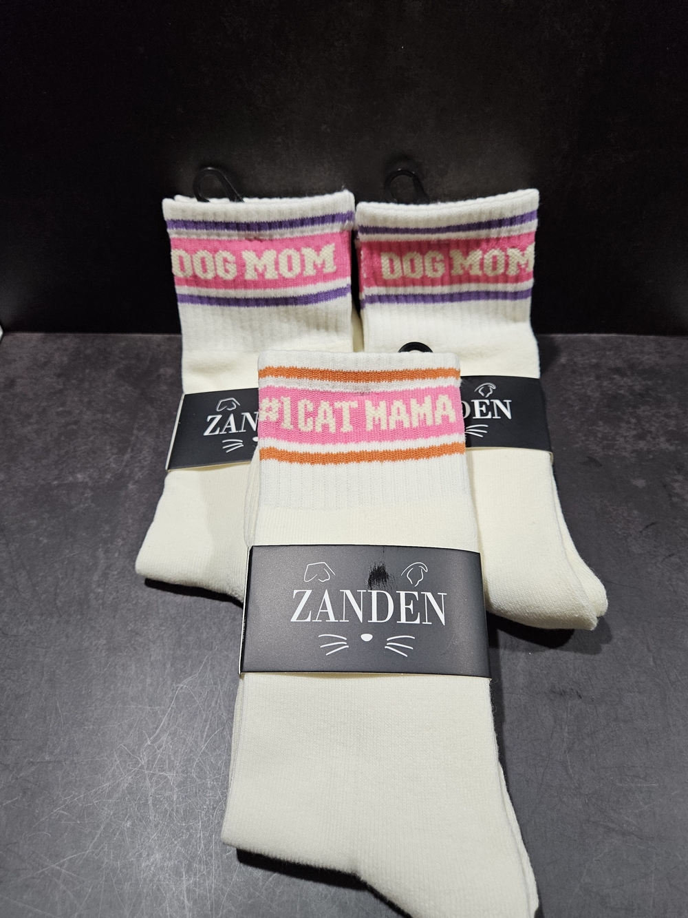 Crew Socks with Pink Accent - Dog Mom /#1 Cat Mama (Price For 1 Pair)